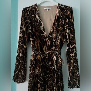 Velvet Cheetah print Midi Wrap dress with long sleeves.